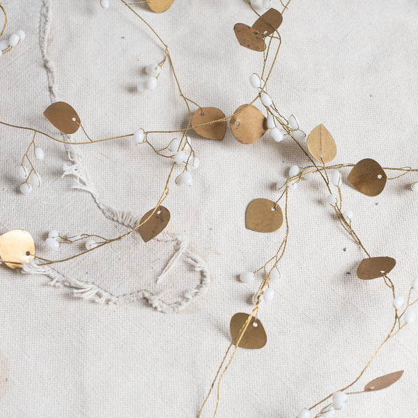 Brass Leaf White Bead Garland - The Lost + Found Department